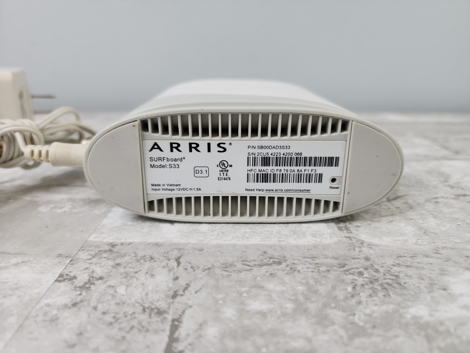 Arris Surfboard DOCSIS 3.1 3.5 Gbps Cable Modem (S33-RB) w/ Power Supply Tested