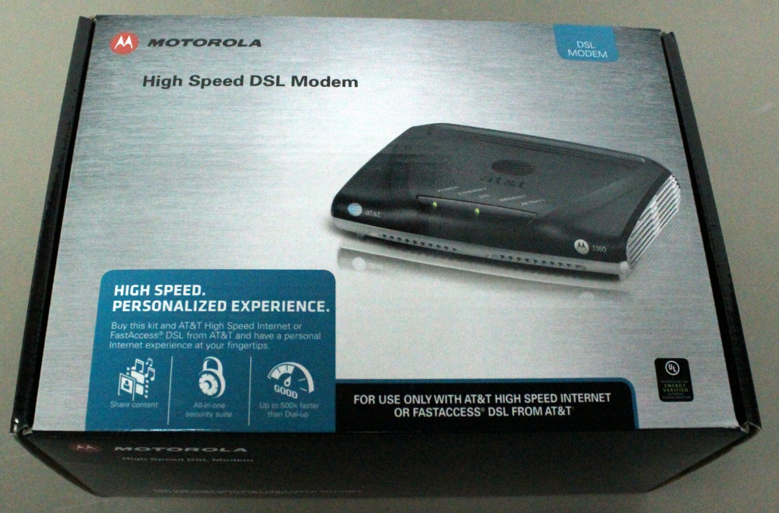 Motorola ATT AT&T High Speed DSL Modem 3360 ADSL2 24 Mbps Internet Ethernet Cord