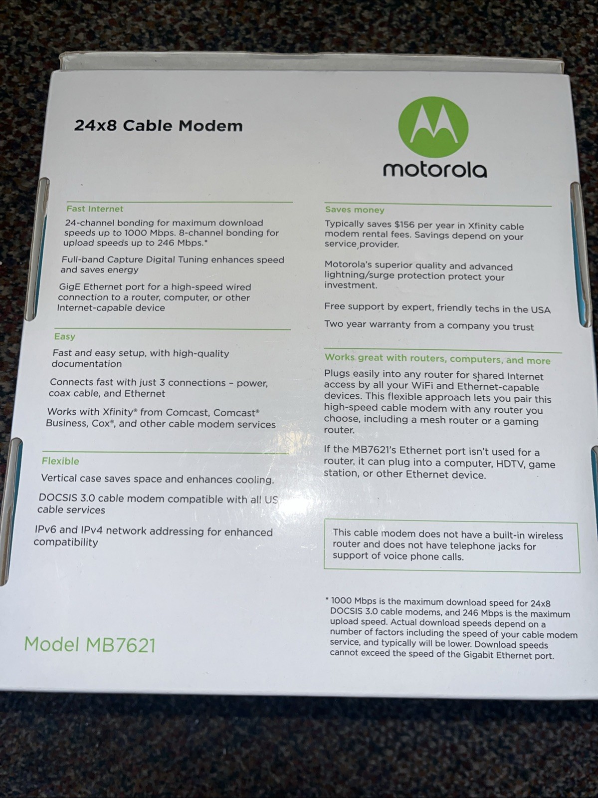 Motorola MB7621 24×8 DOCSIS 3.0 Cable Modem – New