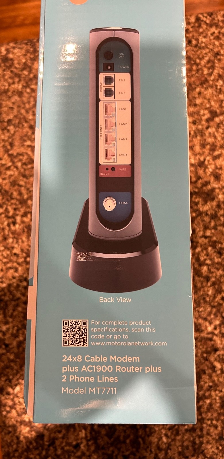 Motorola Cable Modem Wi-Fi Gigabit Router Model No. MT7711-AC1900-Power Boost