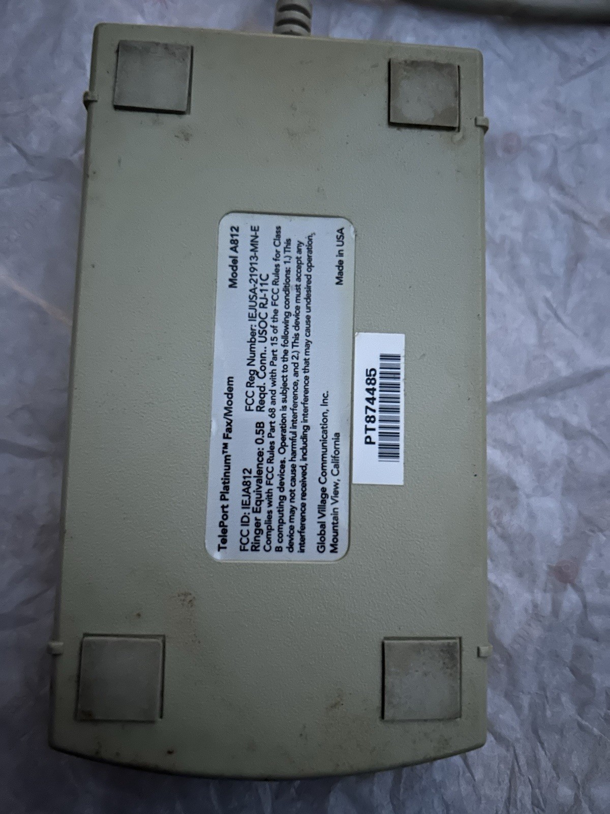 Global Village PL510P TelePort Gold II Modem for Performa Macintosh + adapter