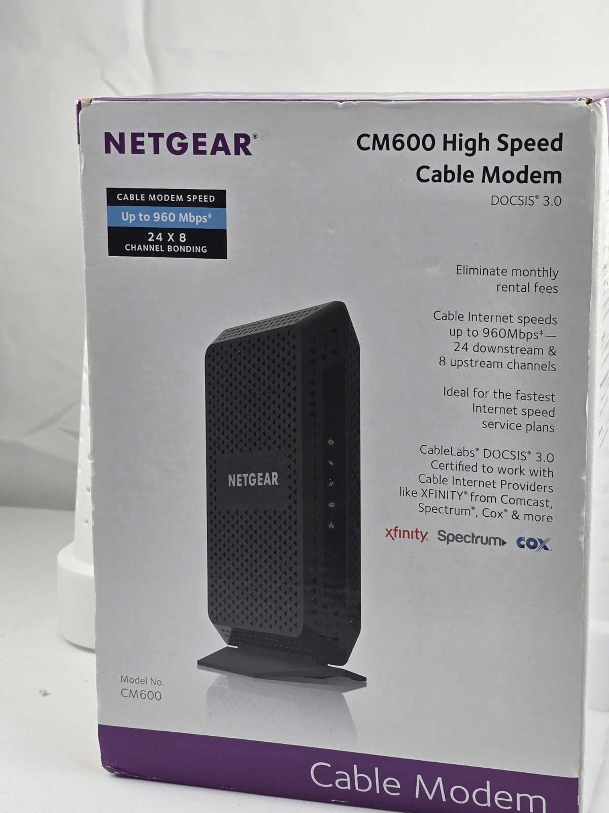 Netgear CM600 Docsis 3.0 Cable Modem. Max Download Speeds Of 960mbps.