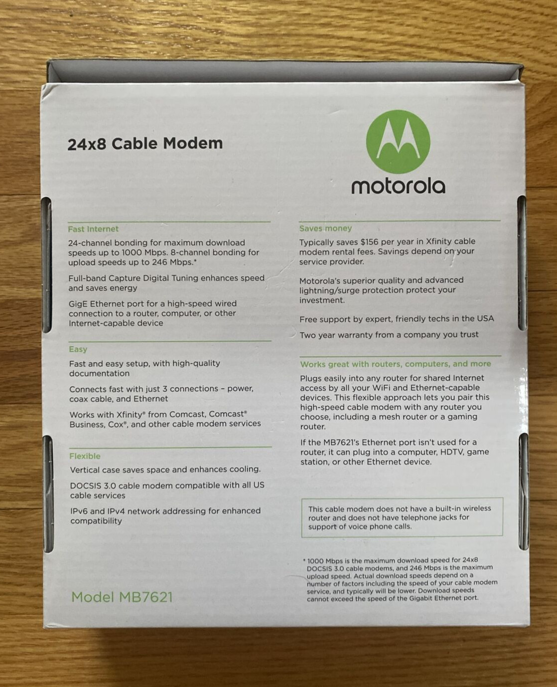 Motorola 24×8 Cable Modem MB7621-10 1000+ Mbps / Open Box