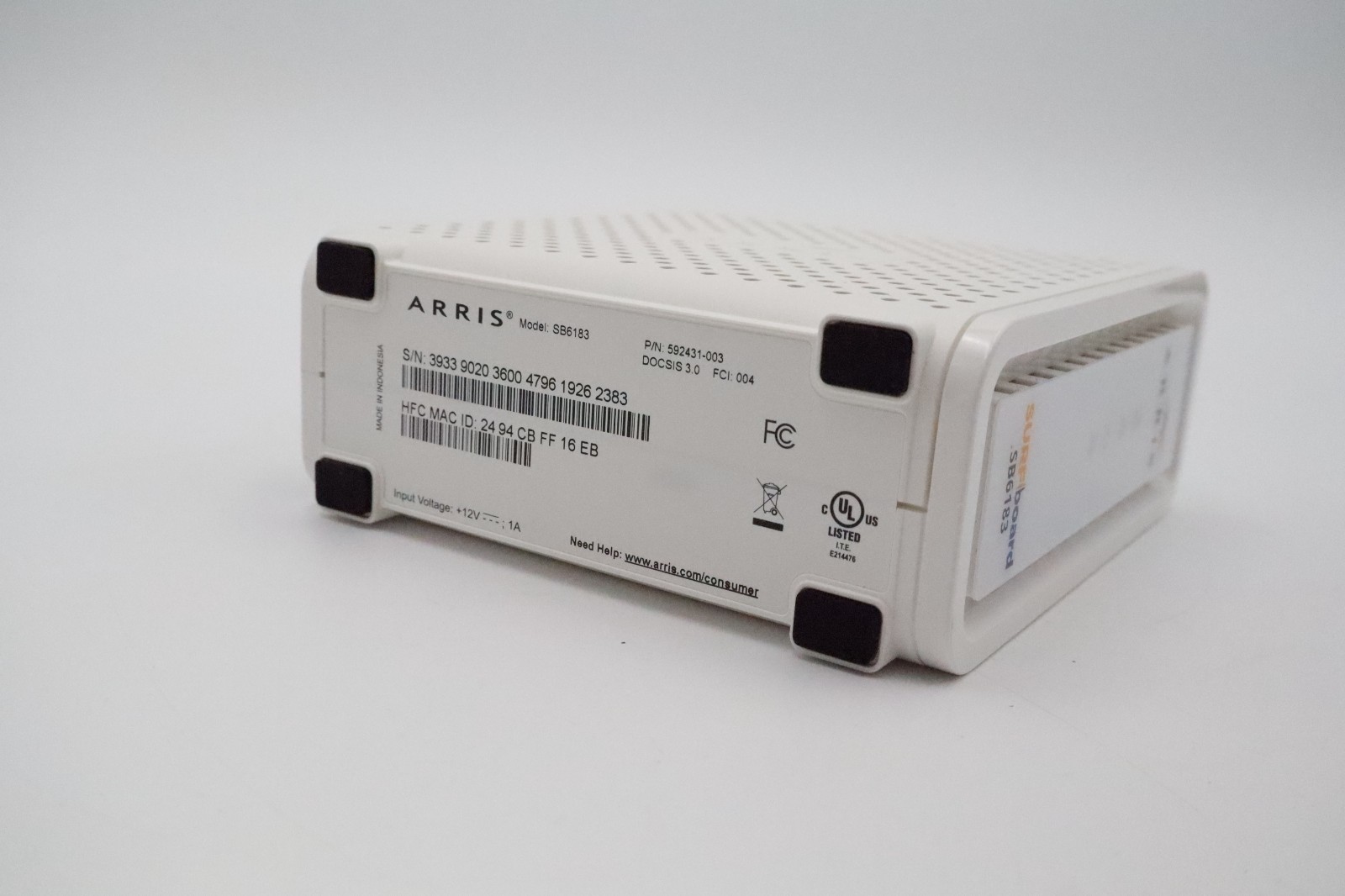 ARRIS SURFboard SB6183 DOCSIS 3.0 16×4 Cable Modem White No Power Adapter