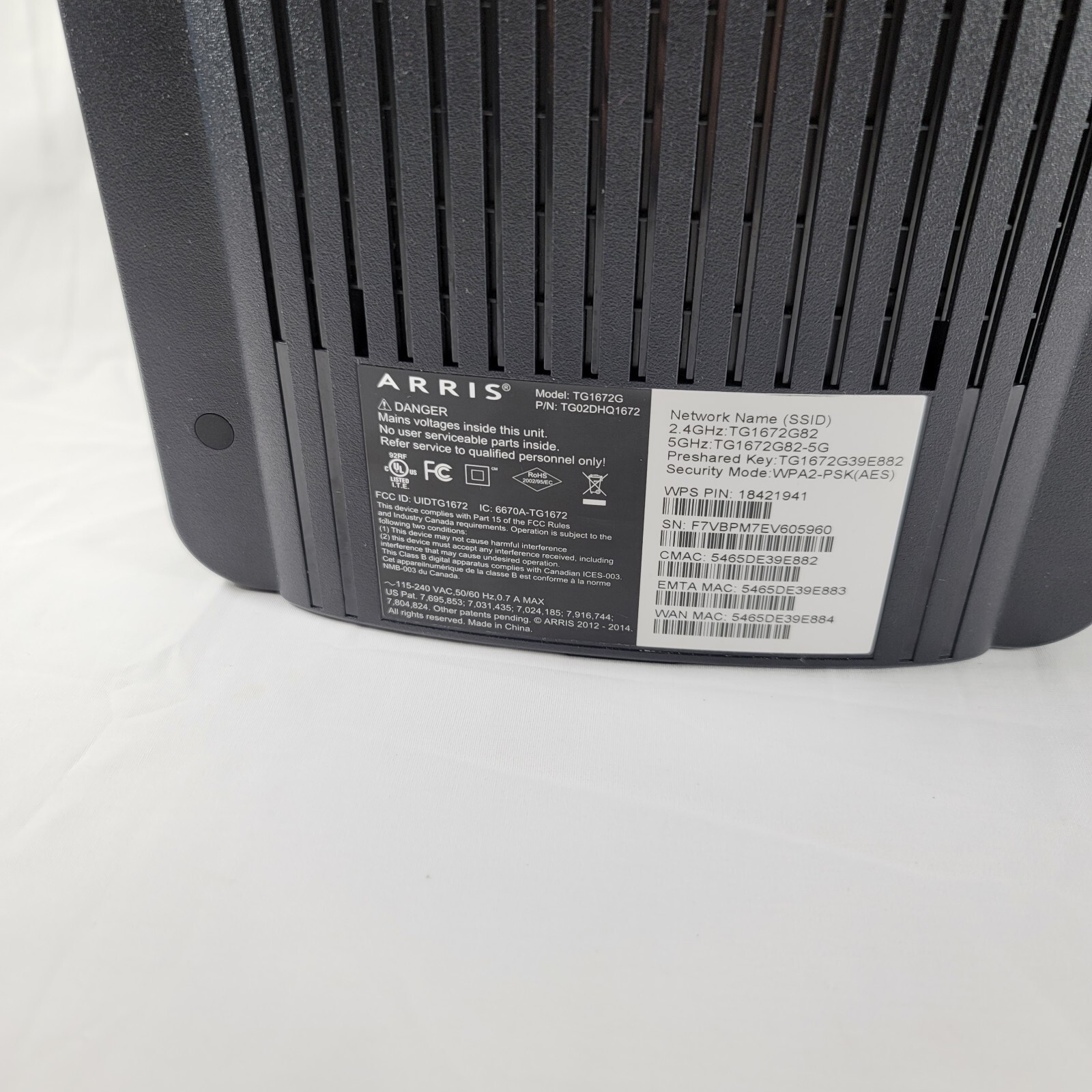 Arris TG1672G Touchstone Telephony Gateway Docsis 3.0 TG02DHQ1672 -KB0375