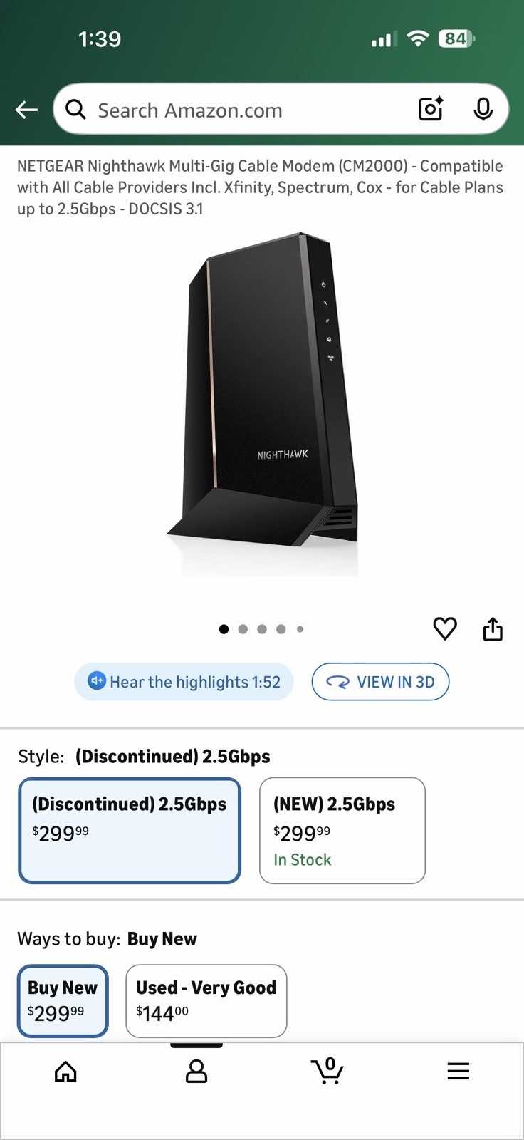 Netgear Nighthawk CM2000 2.5Gbps Multi Gig Internet Speed Cable Modem DOCSIS 3.1