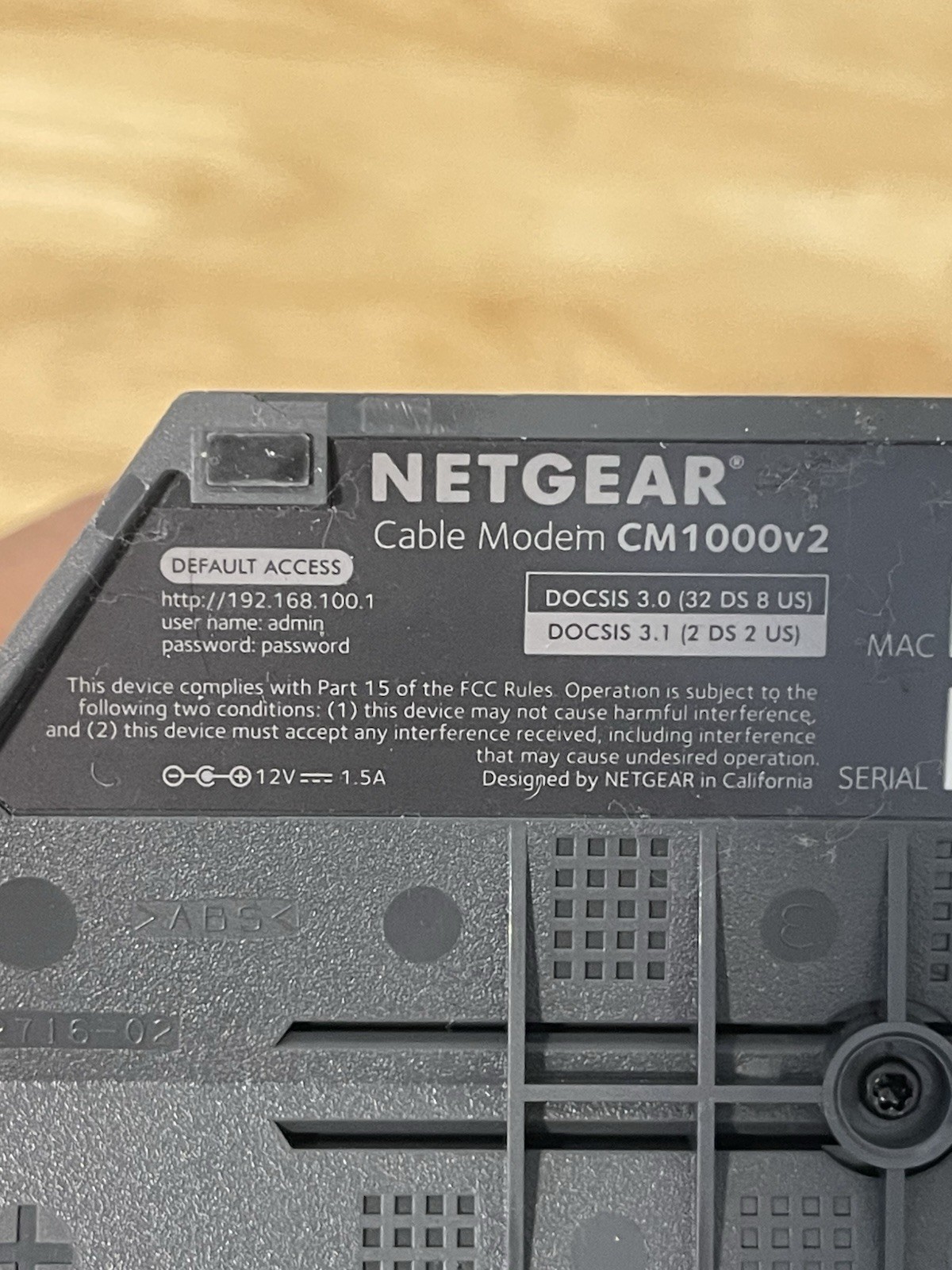 NETGEAR CM1000 V2 Ultra-High Speed Cable Modem DOCSIS 3.1 W/ Power Cord