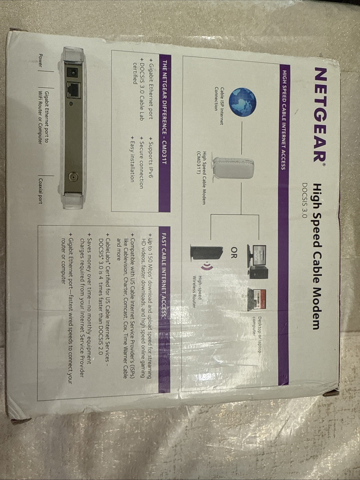 NETGEAR CMD31T DOCSIS 3.0 High-Speed Cable Modem – Comcast/Xfinity Compatible