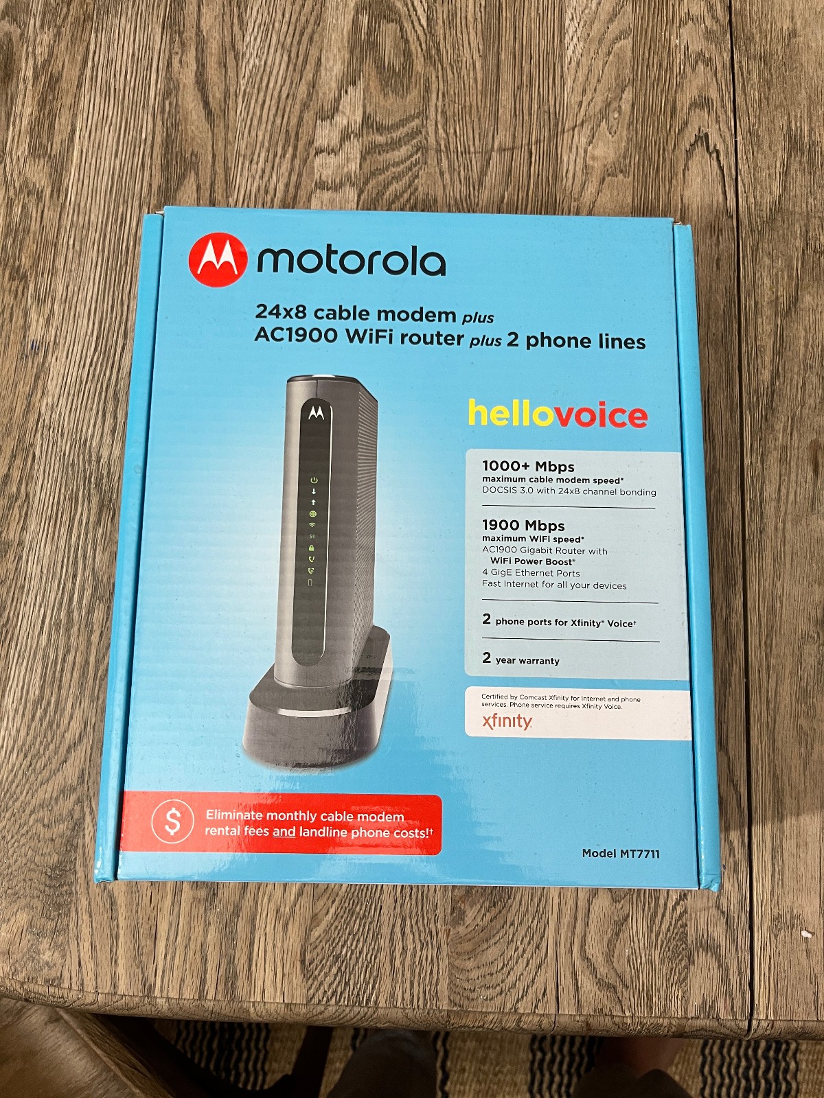 Motorola 24×8 Cable Modem + AC1900 WiFi Router + 2 Phone Line for Xfinity MT7711