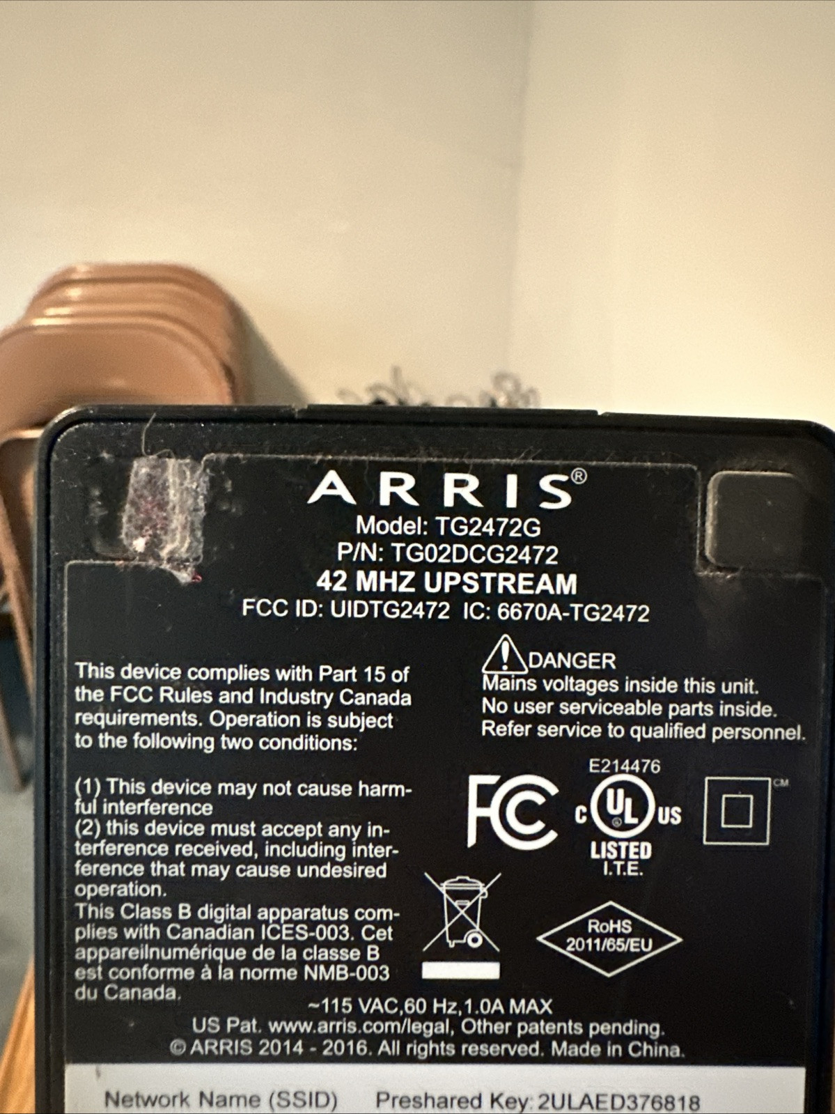 ARRIS Touchstone TG2472G DOCSIS 3.0 Wi-Fi Moca Telephony Cable Modem