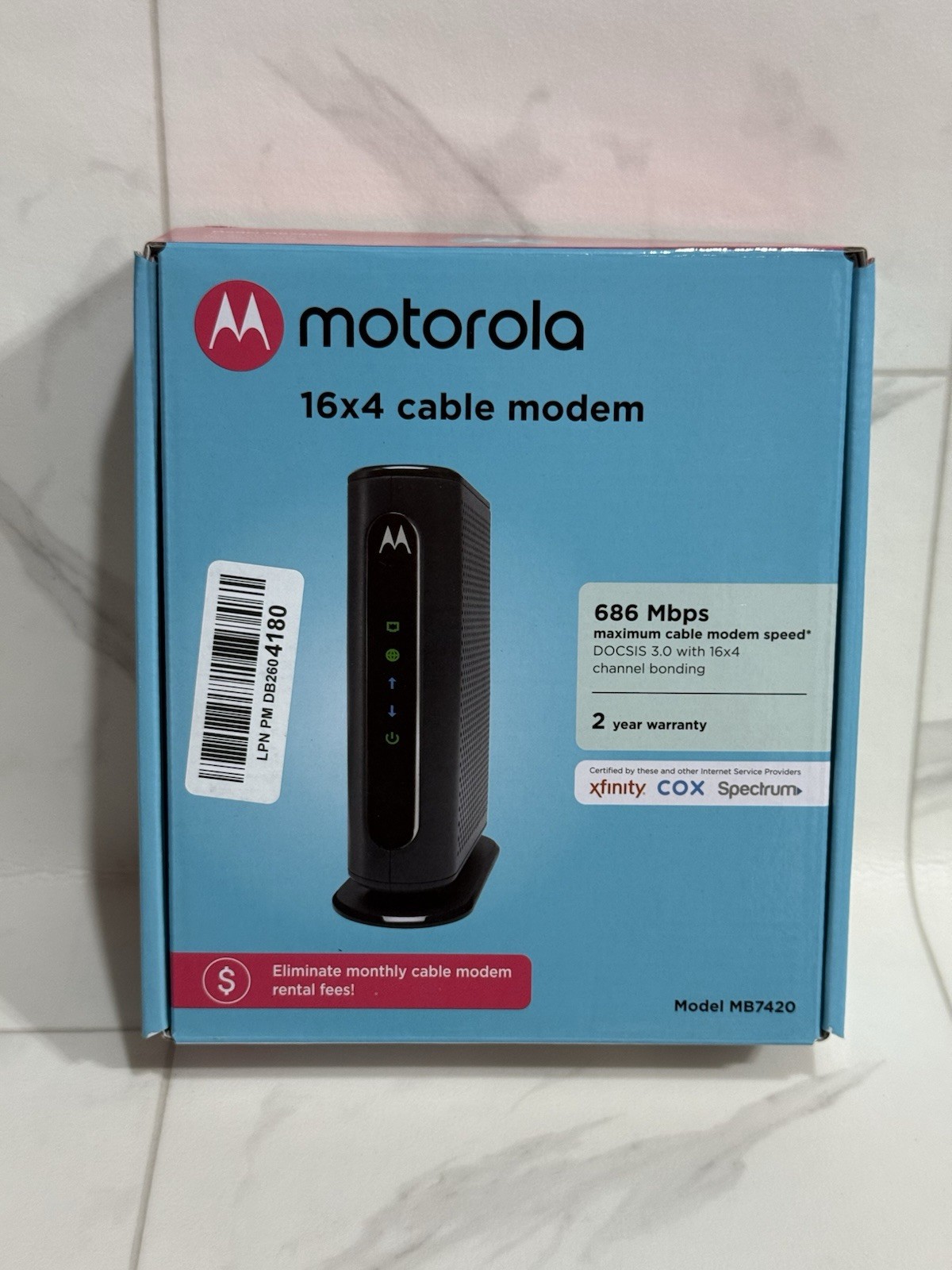 Motorola MB7420-10 16×4 686 Mbps DOCSIS 3.0 Cable Modem New Open Box