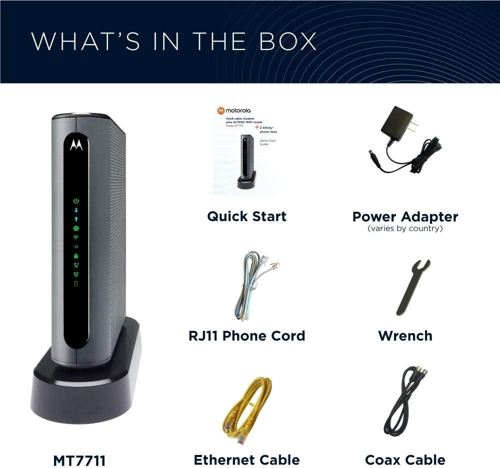 Motorola MT7711 24X8 Cable Modem and AC1900 Dual Band Wi-Fi Gigabit Router 2…