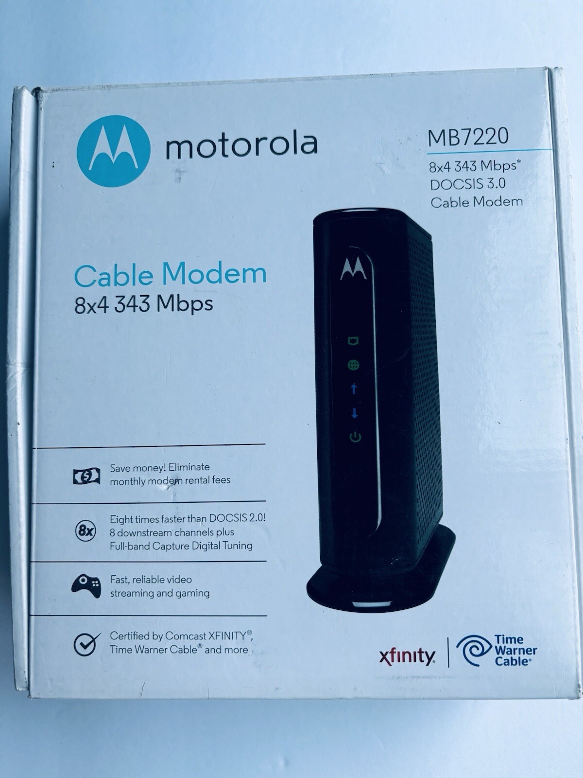 Motorola 8×4 Cable Modem MB7220, 343 Mbps DOCSIS 3.0 Turns On Did Not Wire Test