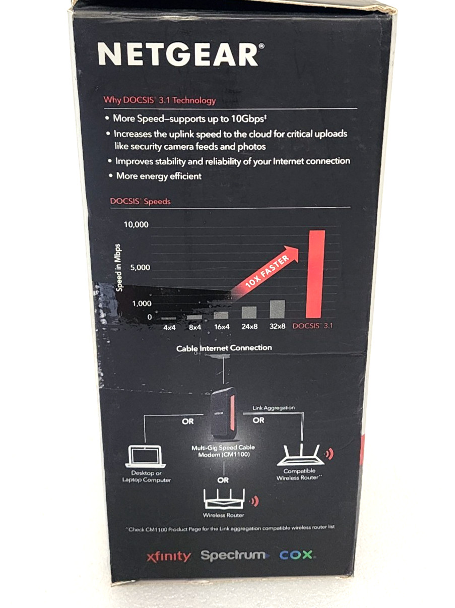 Netgear CM1100-100NAS Nighthawk DOCSIS 3.1 Multi-Gig Speed Cable Modem, Open Box