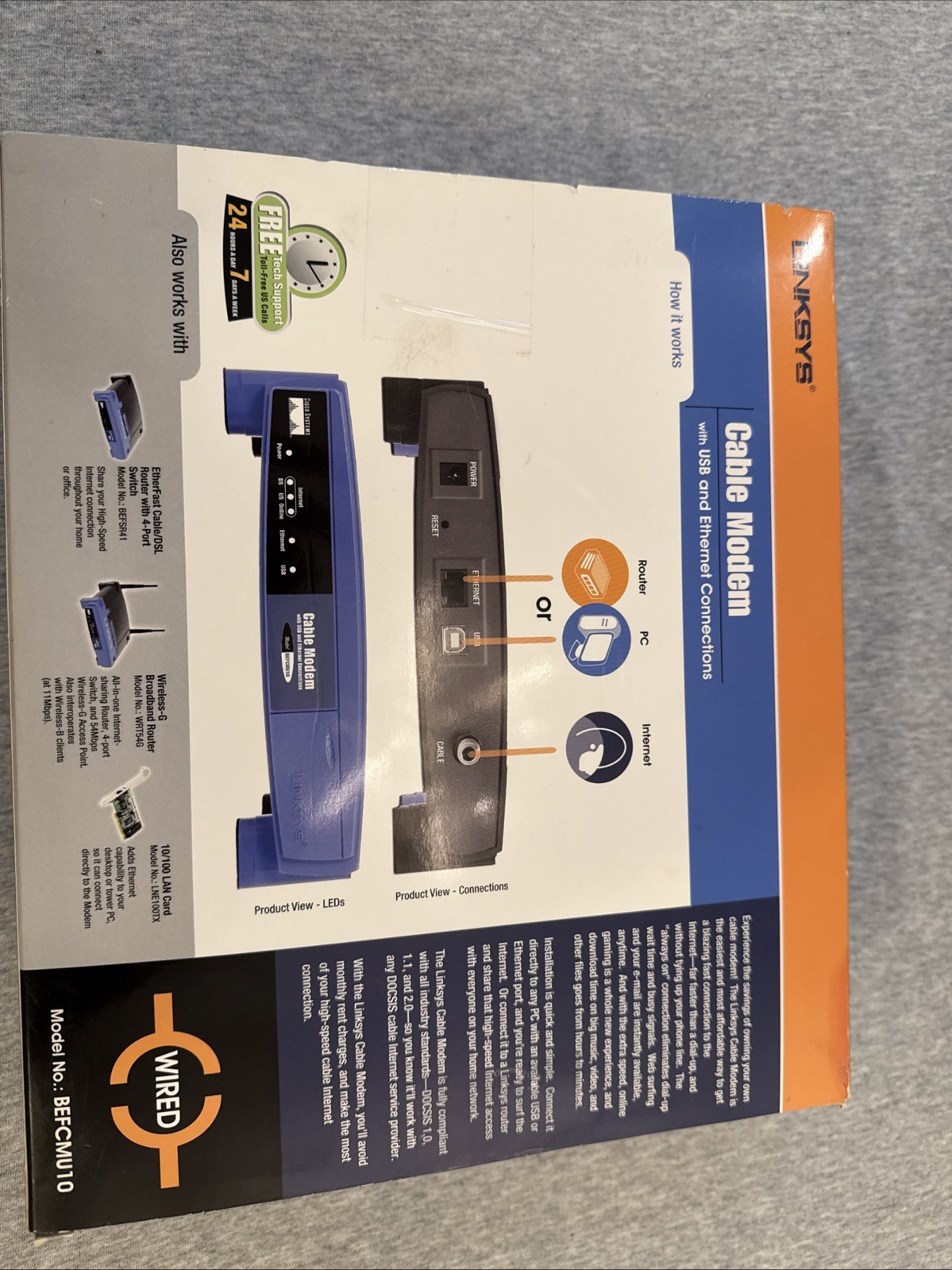 Linksys BEFCMU10 Cable Modem USB Ethernet Connections New In The Box