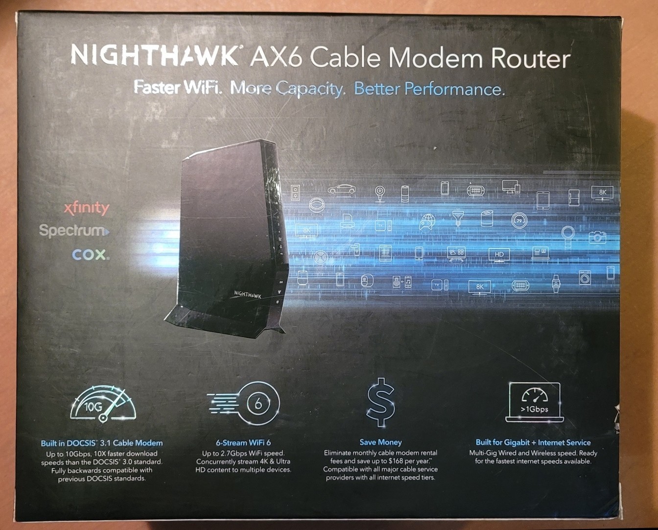 NETGEAR Nighthawk CAX30 AX2700 Dual-Band Wi-Fi 6 DOCSIS 3.1 Cable Modem Router
