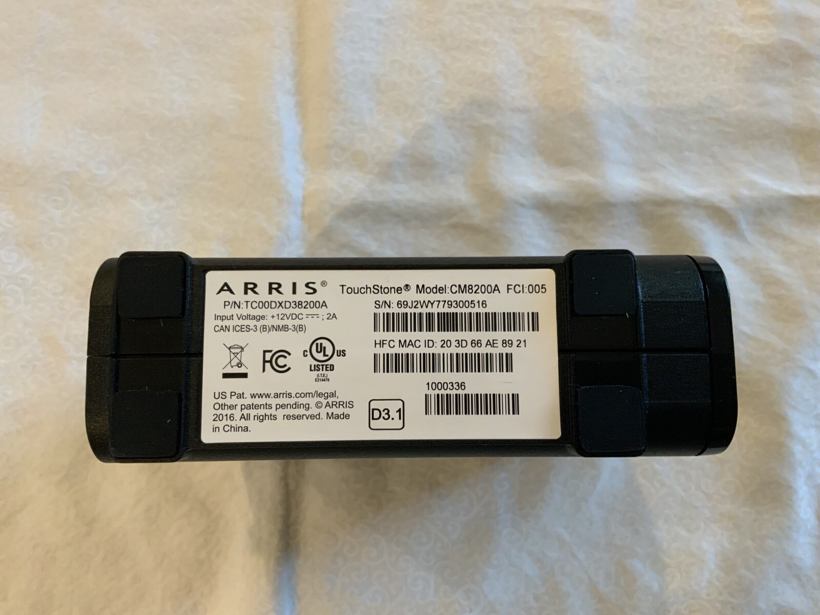 ARRIS Touchstone CM8200A DOCSIS 3.1 Ultra Fast Cable Modem Black NO POWER CORD