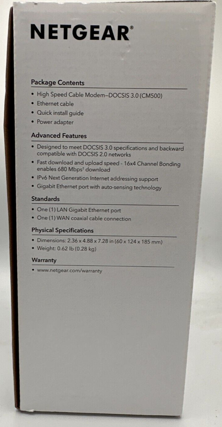 Netgear CM500 16×4 DOCSIS 3.0 680Mbps High Speed Cable Modem OPENBOX UNTESTED