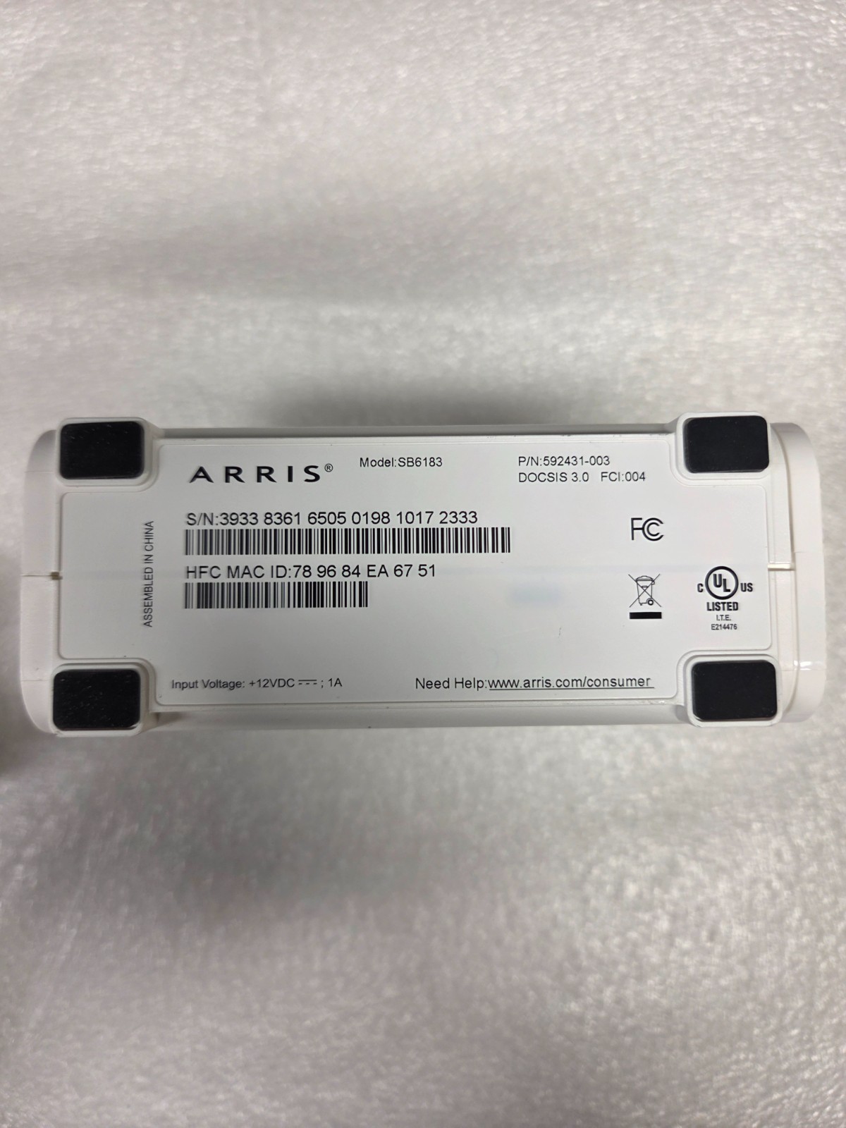 ARRIS SURFboard SB6183 DOCSIS 3.0 Cable Modem