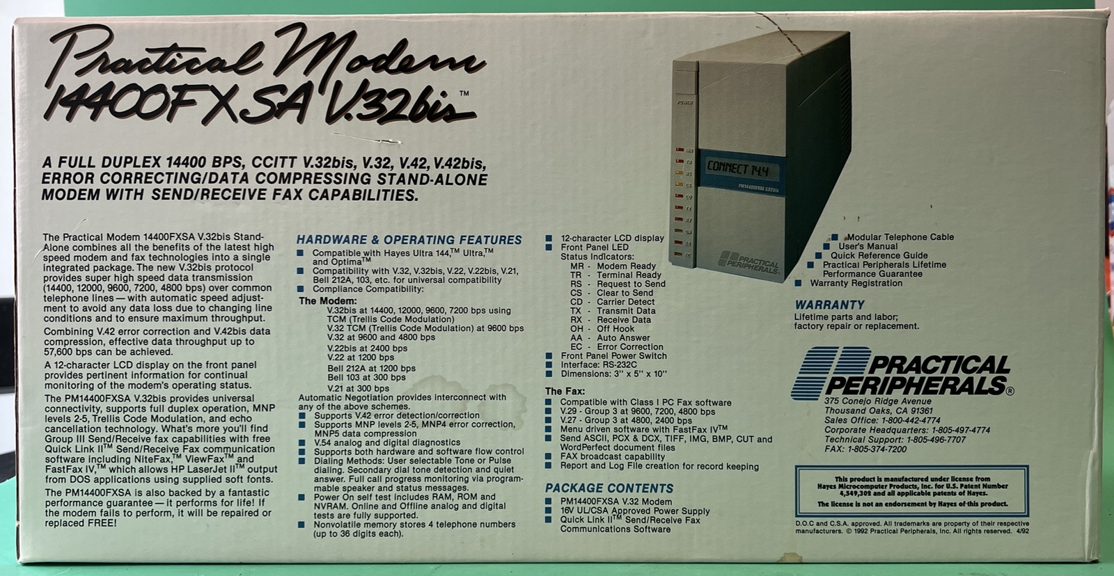 Practical Peripherals 14400FXSA External Modem V32Bis