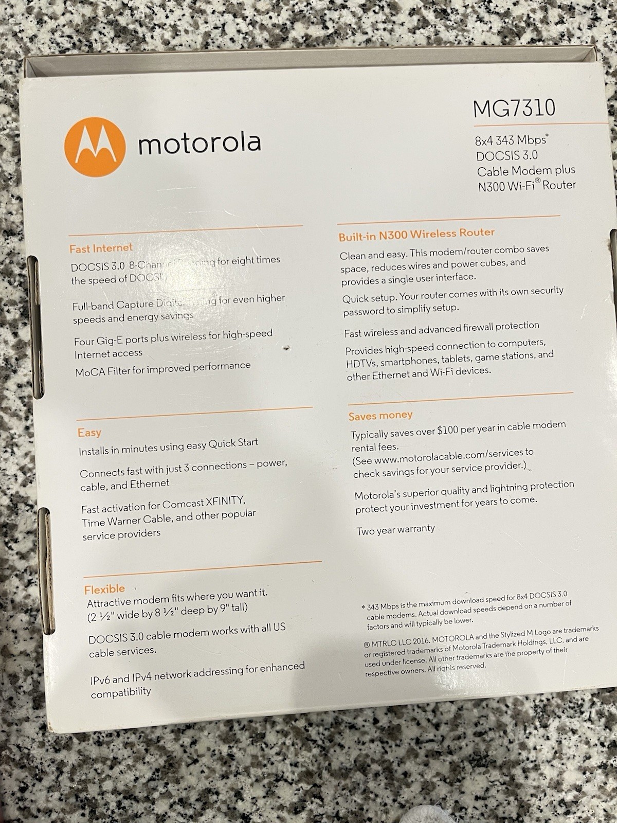 Router Modem Cable Plus Router Motorola 343 Mbps MG 7310 High Speed 2×2 N 300