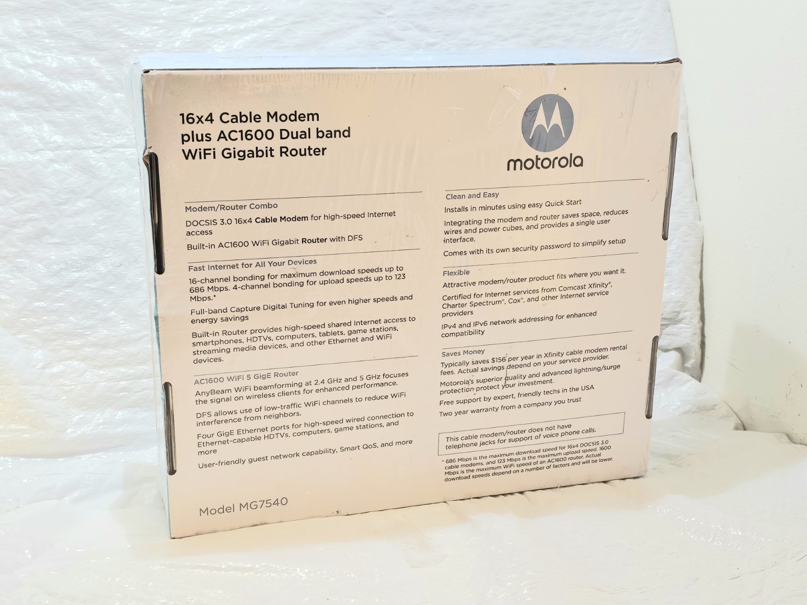 Motorola MG7540 Cable Modem-Router Combo AC1600 WiFi DOCSIS 3.0 Sealed