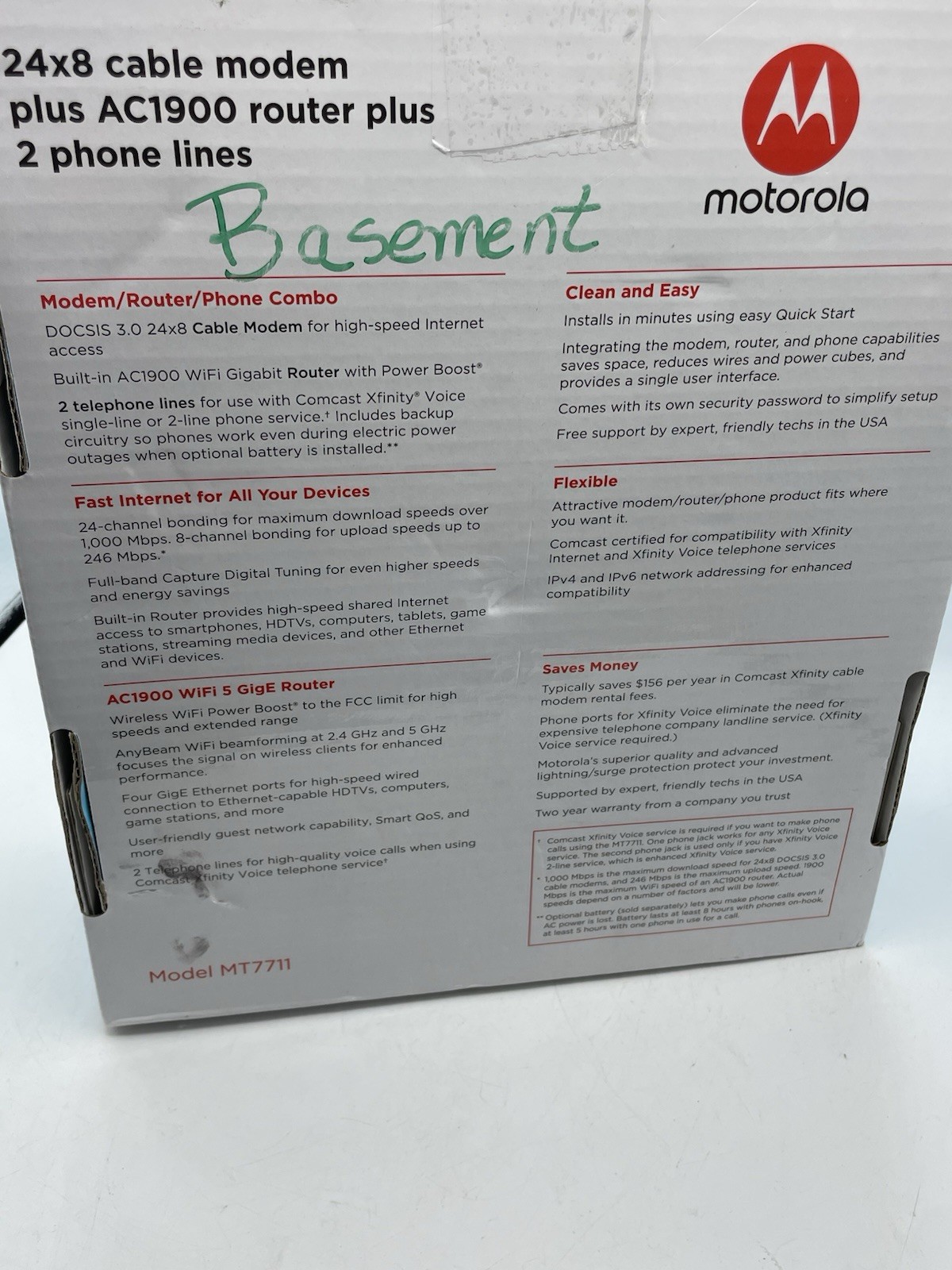 Motorola 24×8 Cable Modem + AC1900 WiFi Router + 2 Phone Line for Xfinity MT7711