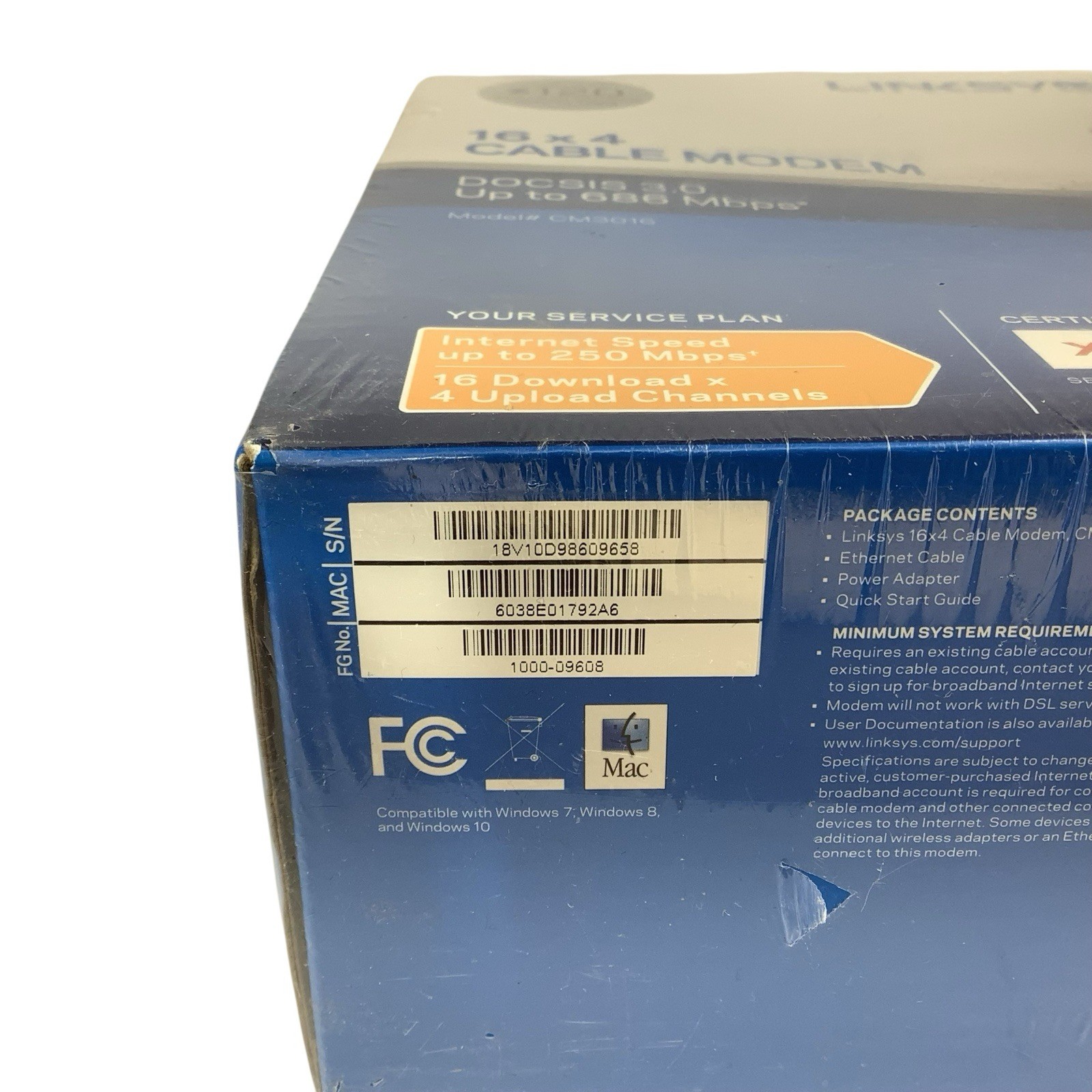 LINKSYS Cable Modem 16×4 Bonded Channels DOCSIS 3.0 Black CM3016 NEW Sealed