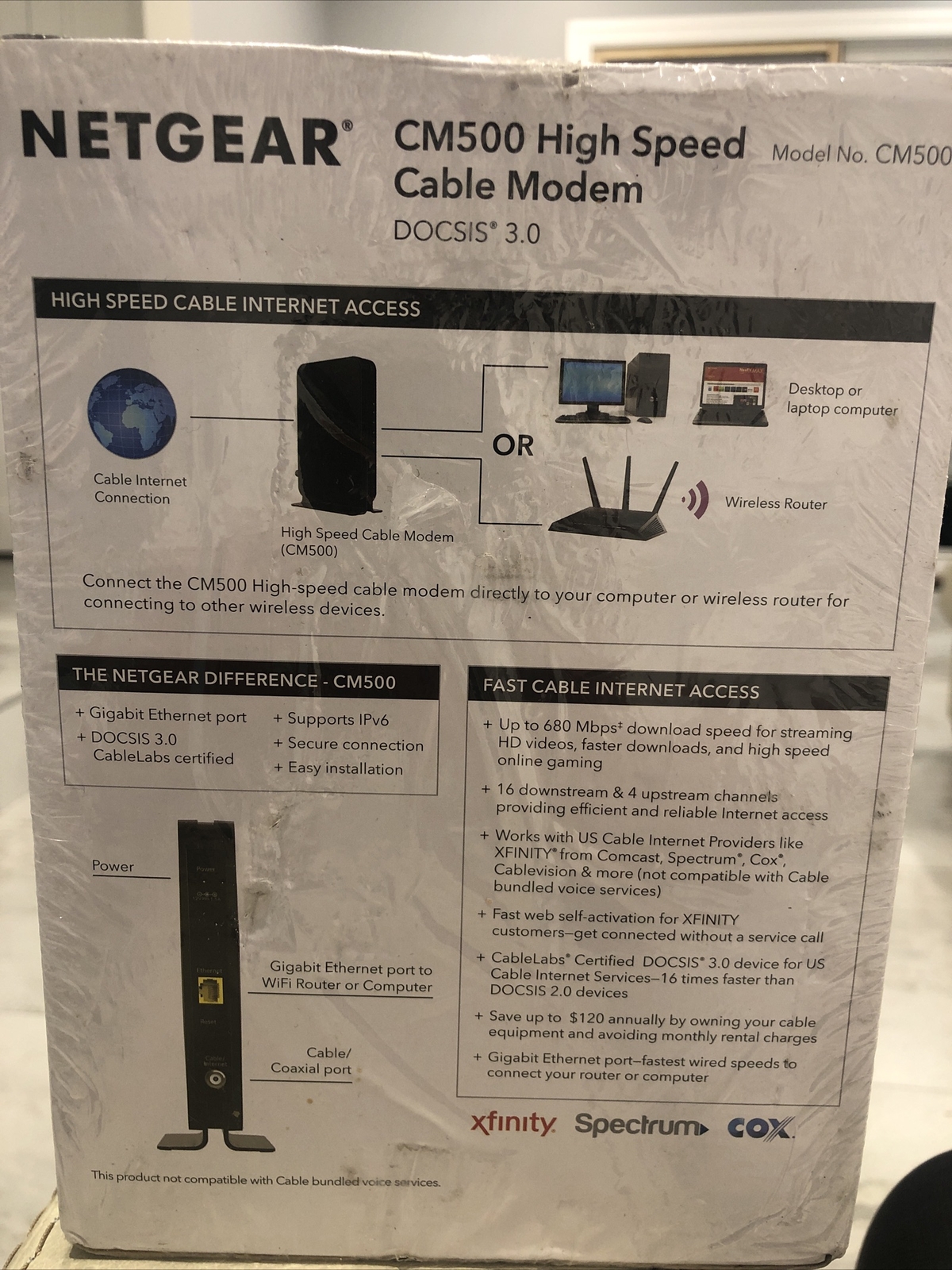 NEW NETGEAR CM500-1AZNAS DOCSIS 3.0 Cable Modem 680Mbps