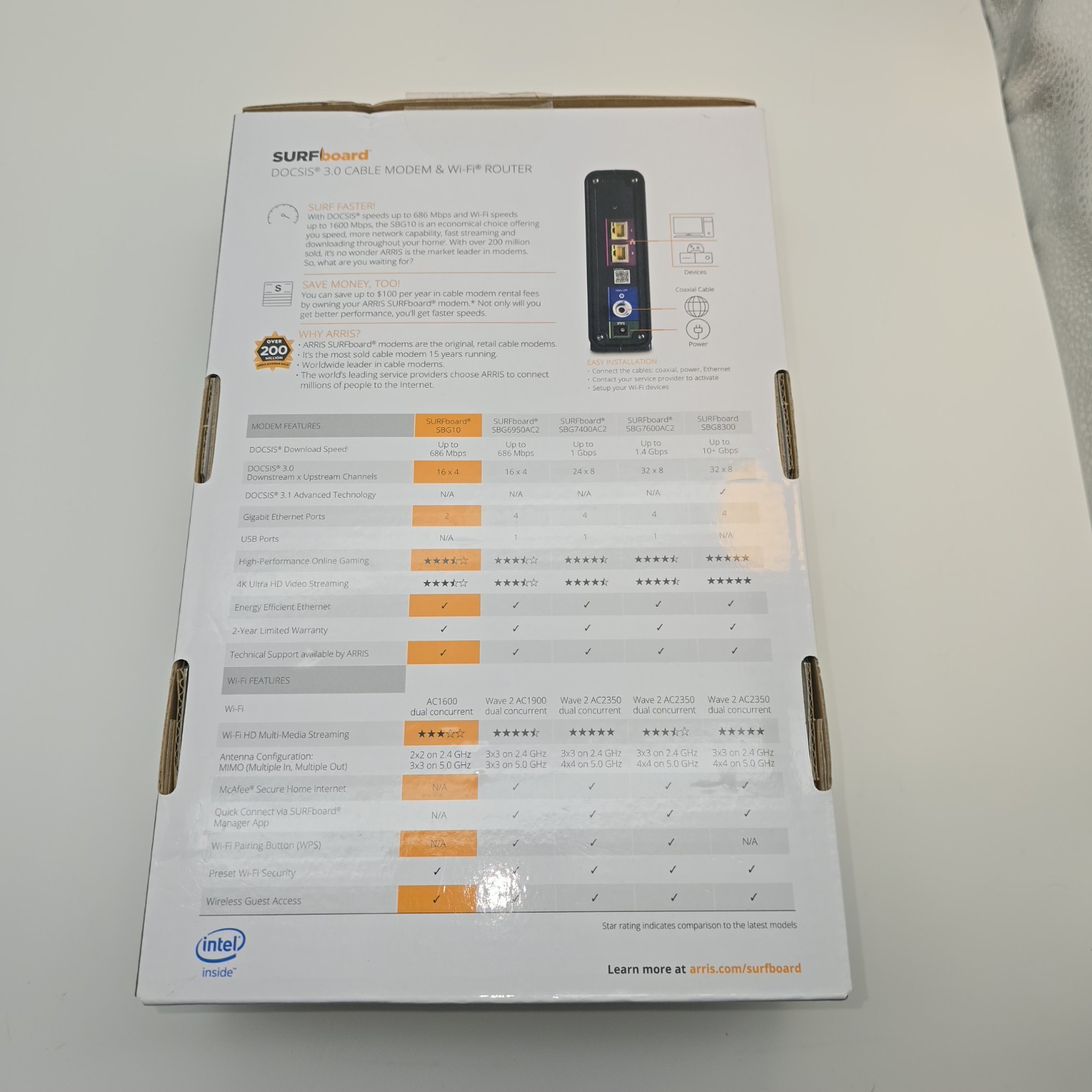 ARRIS SURFboard SBG10 DOCSIS3.0 16×4 Gigabit Cable Modem & Router AC1600Mbps