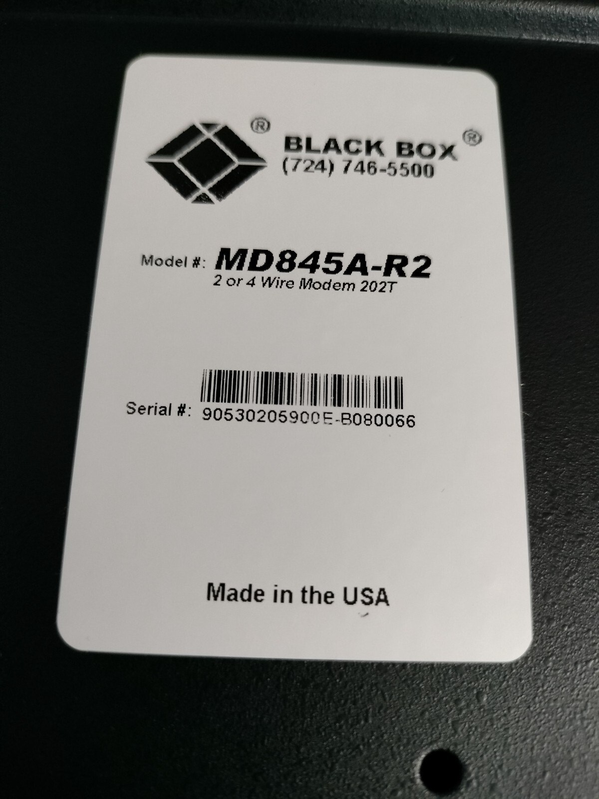 Black Box MD845A-R2: Analog Async Bell 202 Modem 202T Leased-Line AC Power: RARE
