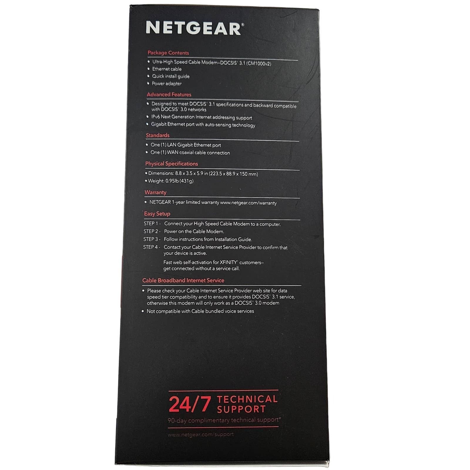 Pre-Owned NETGEAR 1 Gigabit Speed Cable Modem DOCSIS 3.1 Cable Modem (CM1000)