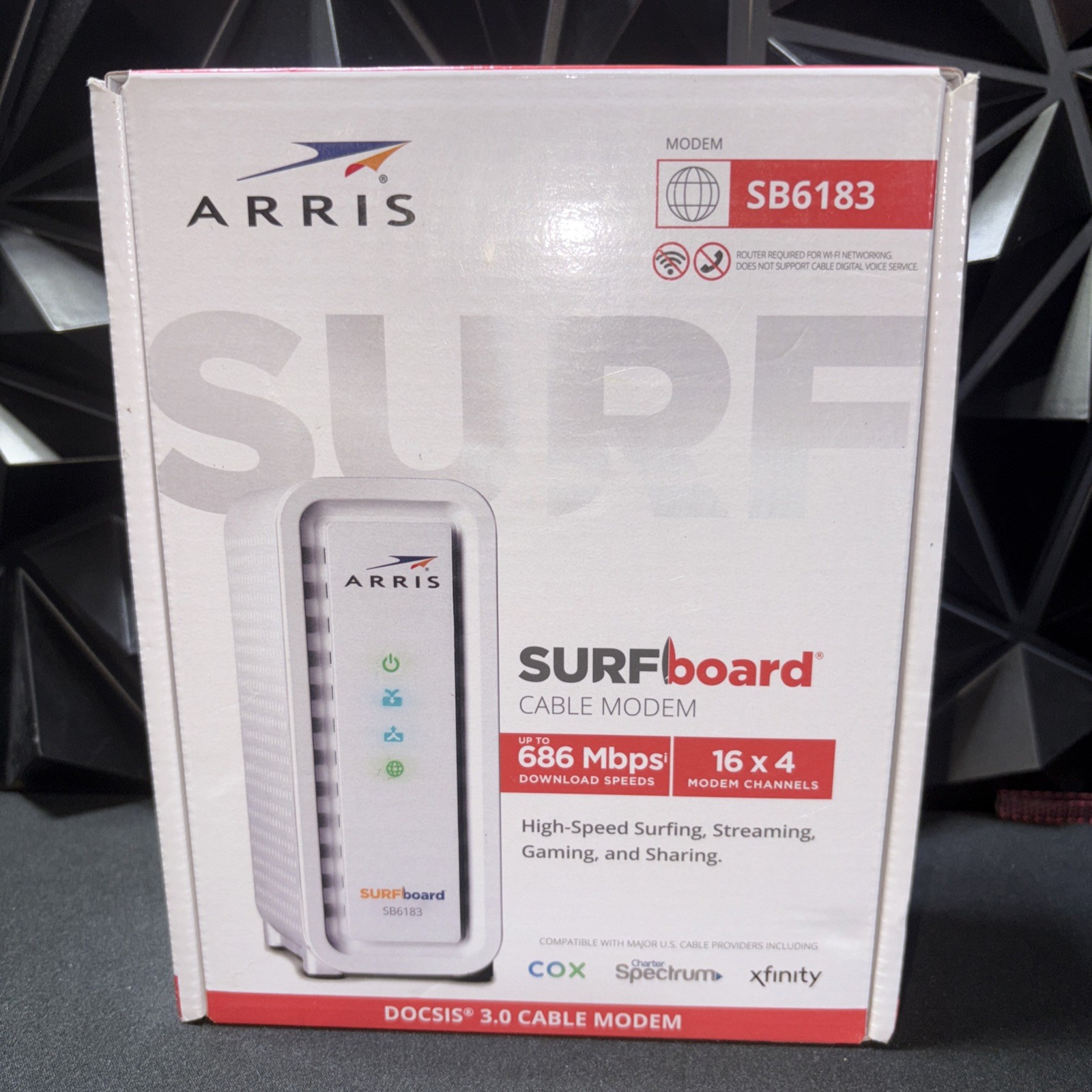 ARRIS SB6183 SURFBoard DOCSIS Speed 3.0 Cable Modem Xfinity Cox Spectrum – White