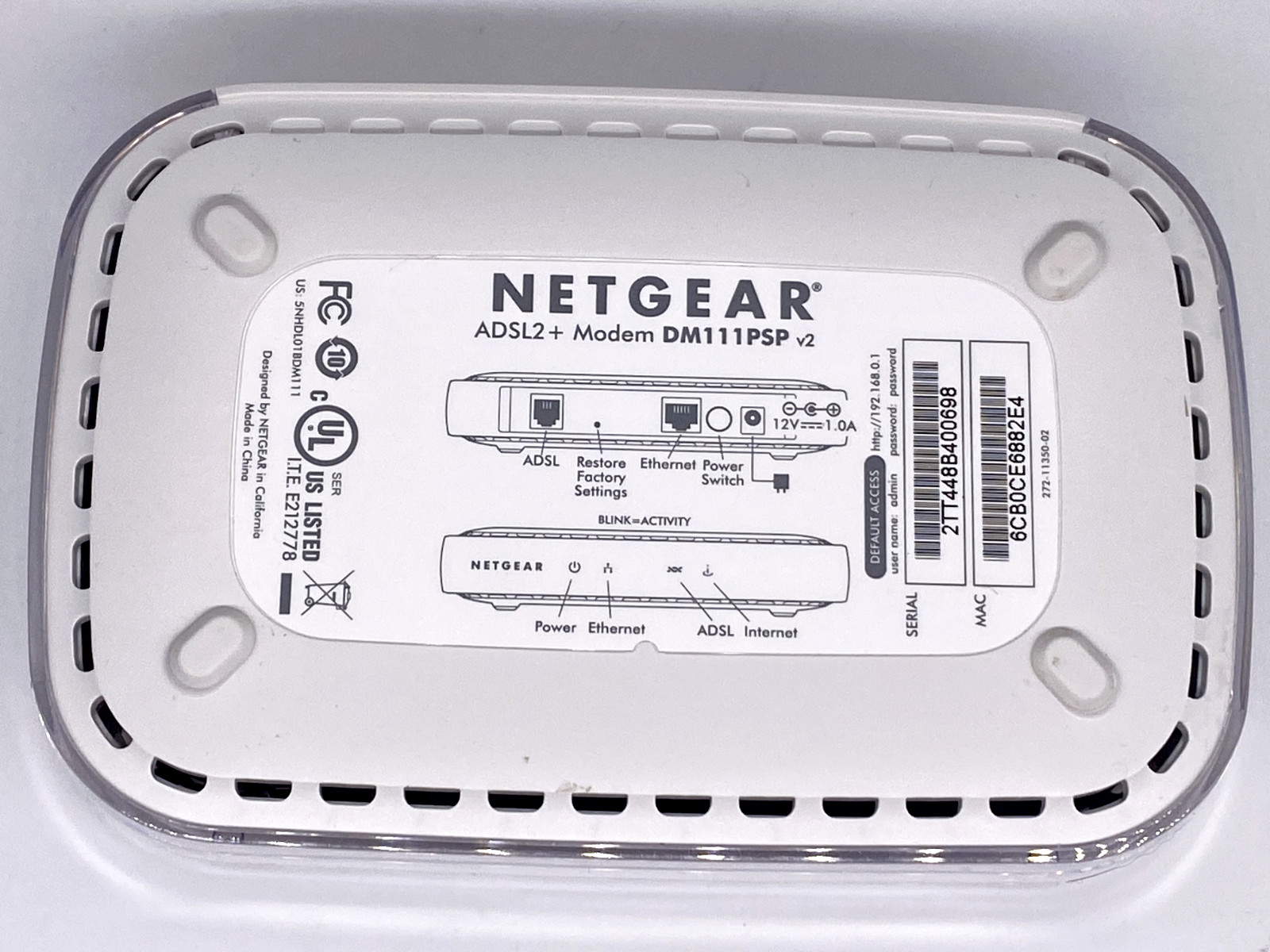 Netgear DM111PSP 100NAS ADSL2+ DSL Modem Wired Single Ethernet Port Broadband