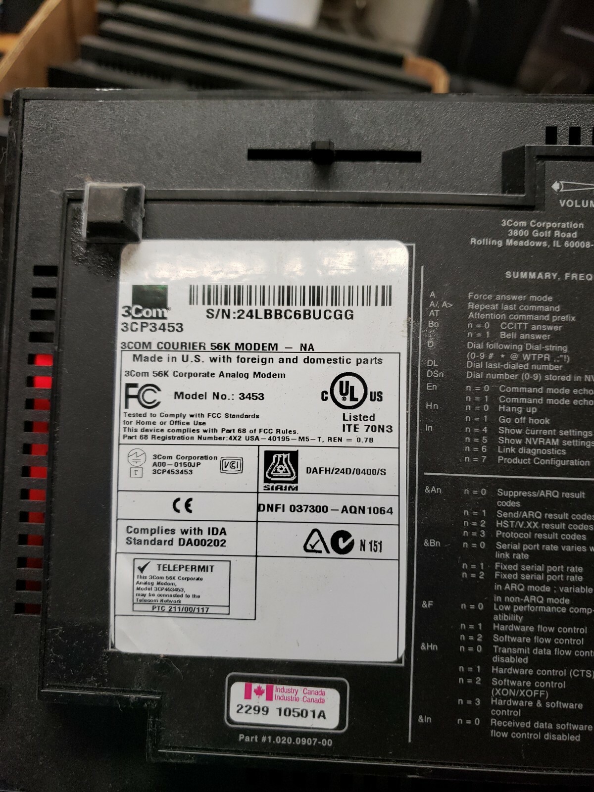 3Com Courier 3453 56K Modem 3CP3453 Black tested No Power Adapter included