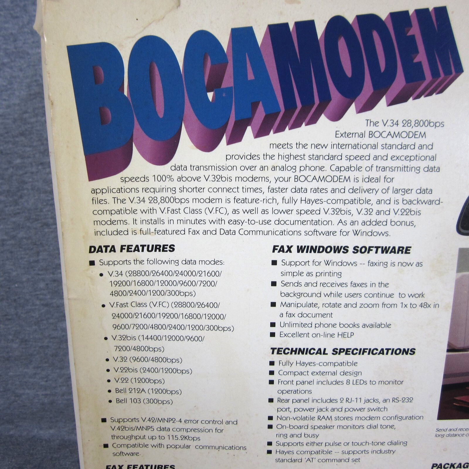 Vintage Boca Bocamodem V.34 28,800bps External Modem Data Fax