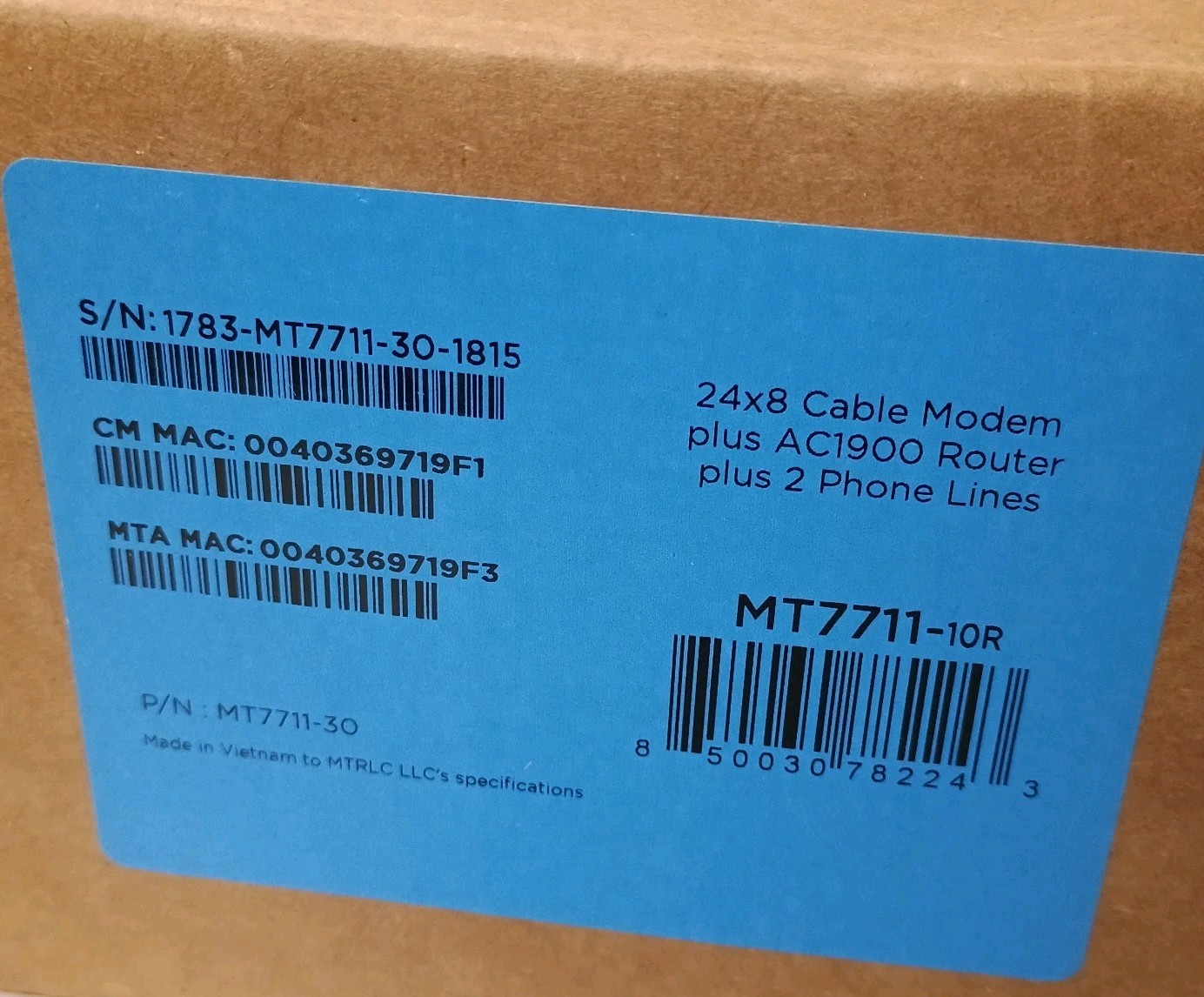Motorola MT7711 24X8 Cable Modem Dual Wi-Fi Gigabit AC1900 Router Refurbished