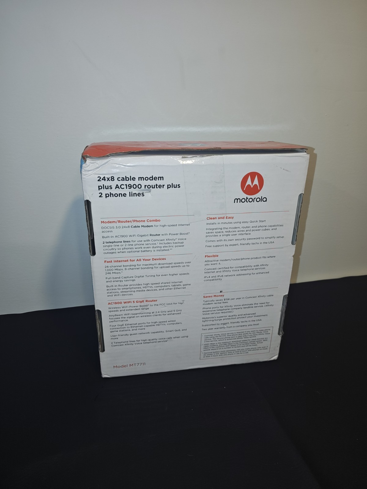 As-is Motorola MT7711 24×8 Modem Router Two Phone Ports DOCSIS 3.0 Dual Band