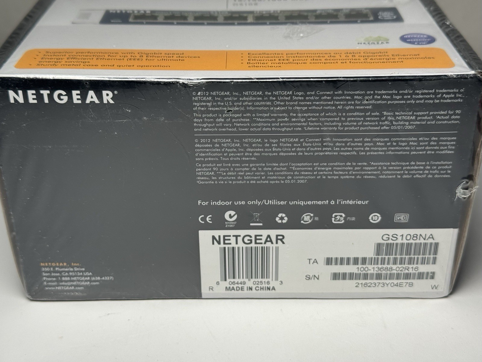 Netgear Prosafe 8 Port Gigabit Switch GS108 10/100/1000 Mbps NEW