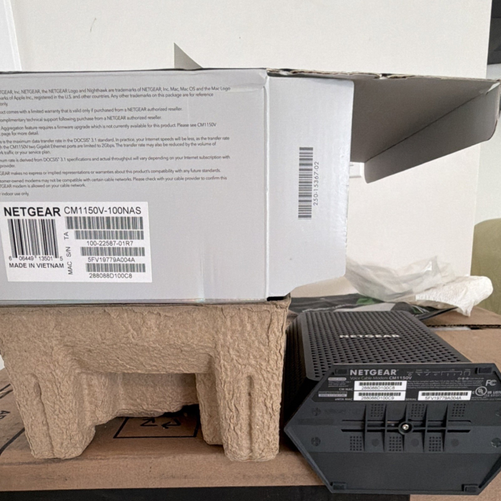 NETGEAR CM1150V DOCSIS 3.1 Voice Cable Modem 1Gbps w/ Power Adapter
