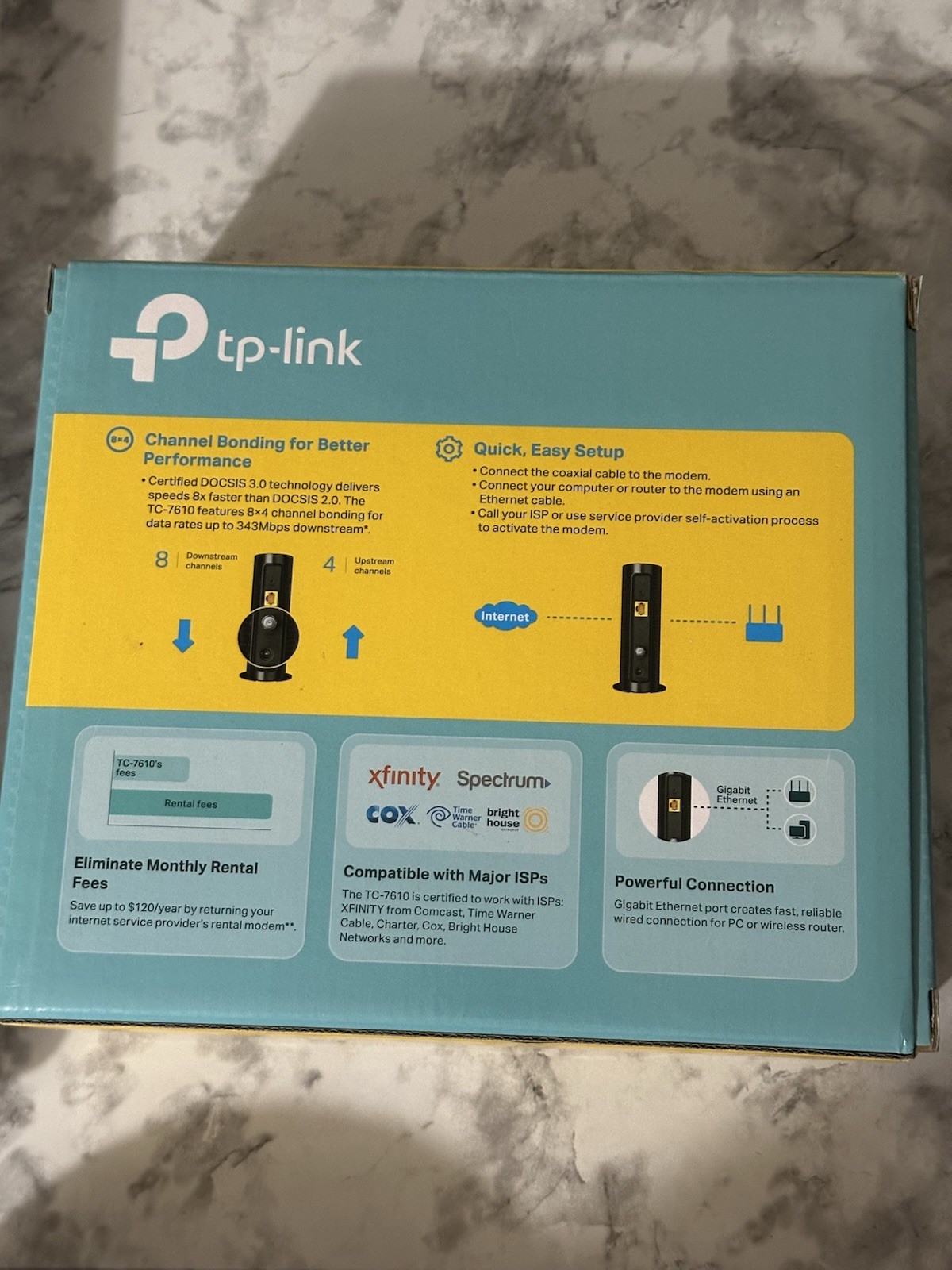TP-LINK TC-7610 DOCSIS 3.0 Cable Modem 343 Mbps Gigabit Ethernet New in Box