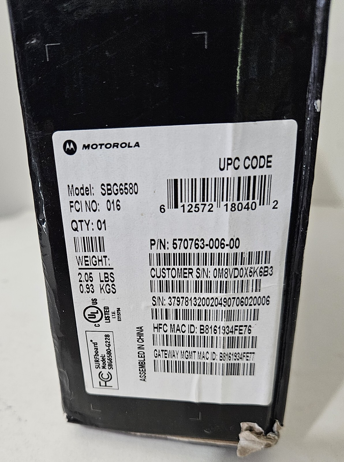 Motorola SBG6580-G228 SURFboard Black 4 LAN3.0 Wi-Fi Modem/Router
