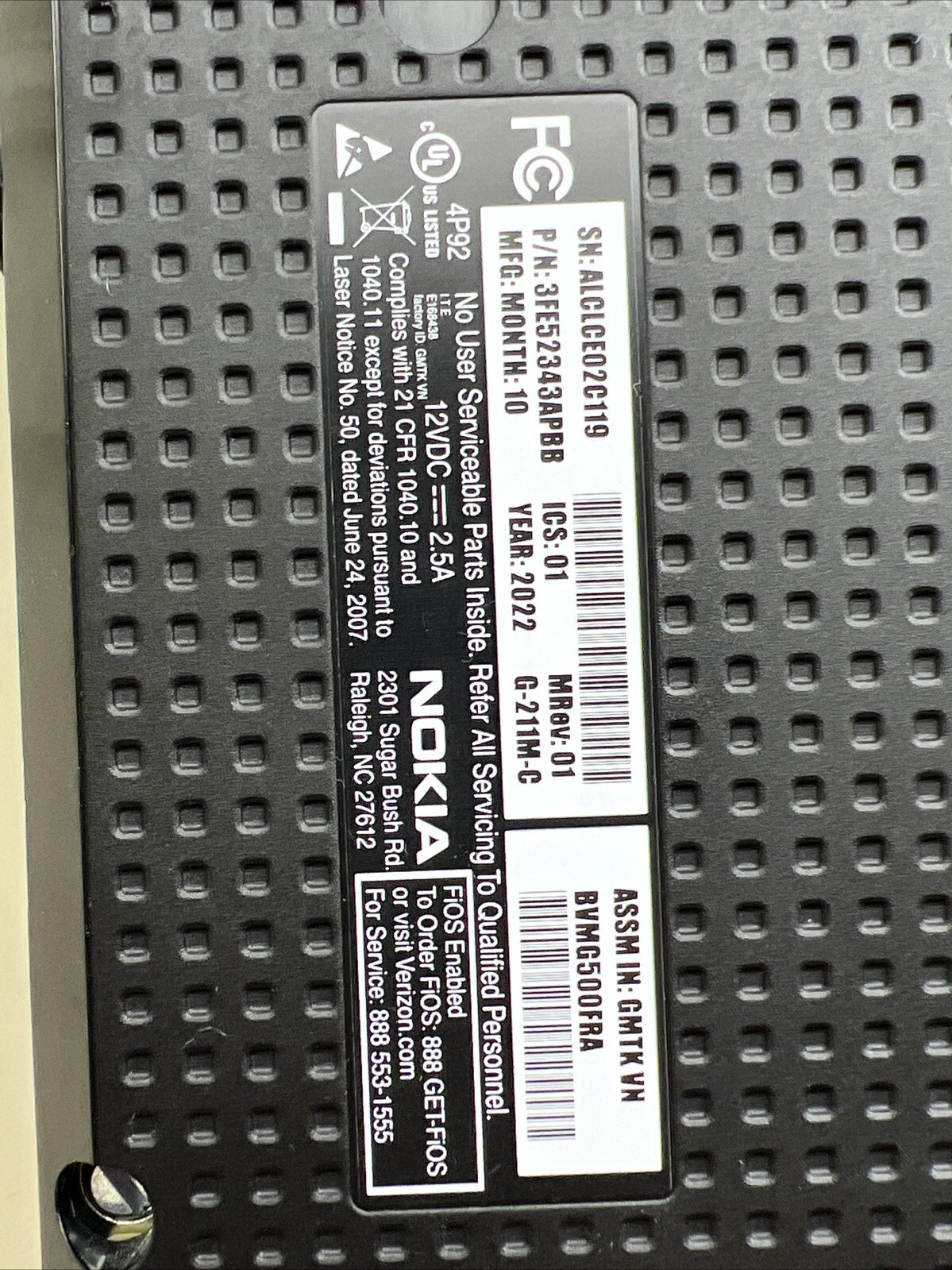 Verizon FIOS Optical Network Terminal G-211M-C Modem & Power Supply