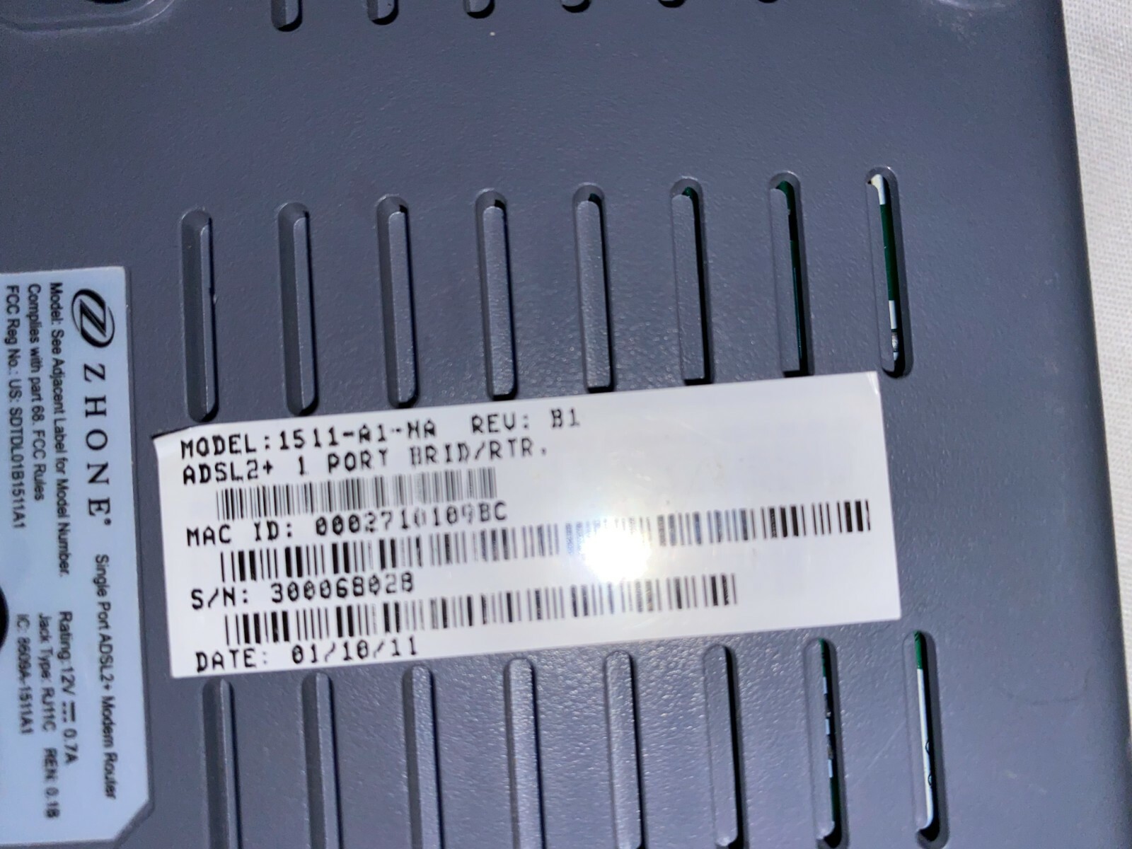Zhone 1511-A1-NA ADSL2+ Gray DSL Internet BRIDGE ROUTER MODEM SINGLE PORT