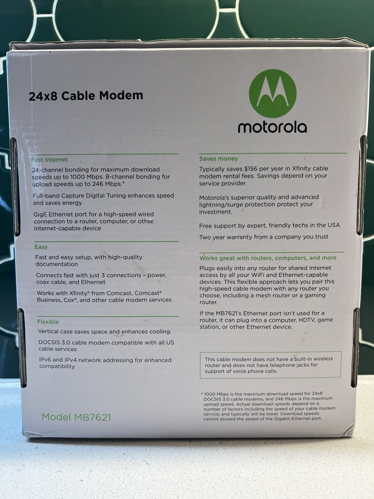 Motorola 24×8 Cable Modem MB7621 DOCSIS 3.0 1000+ mbps New Open Box – See Pics