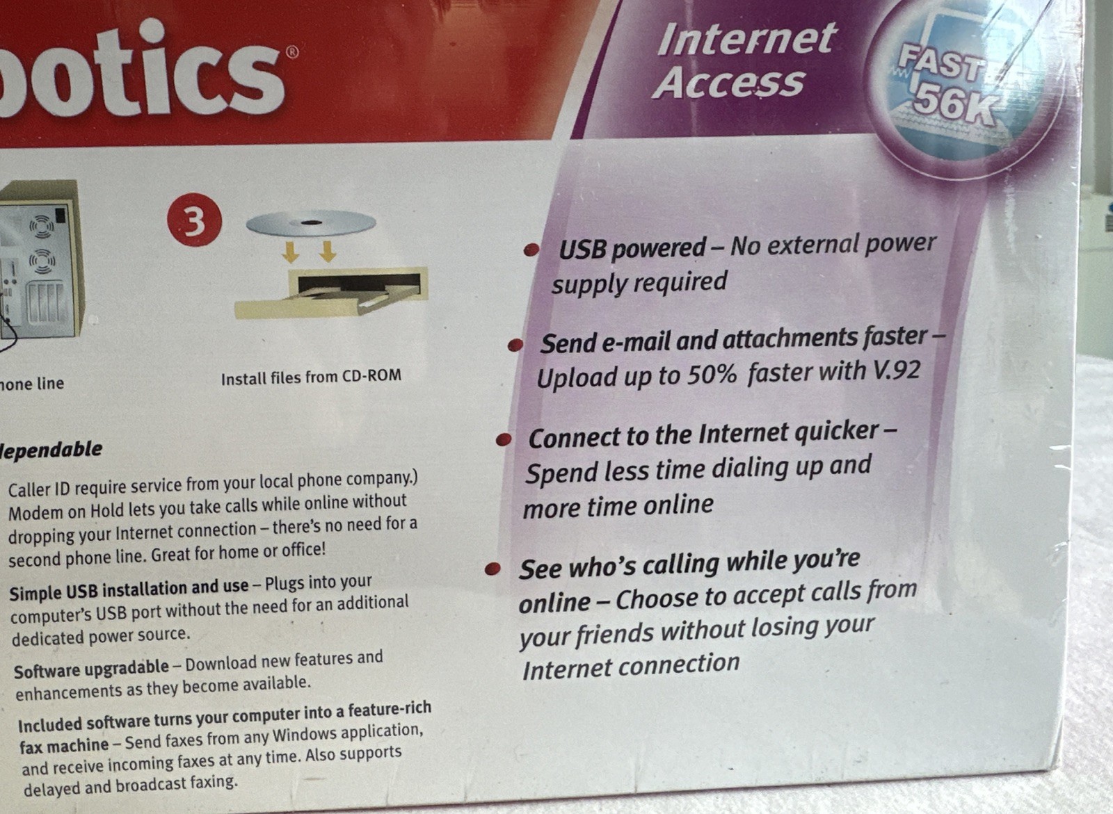 U.S. Robotics 56K Fax Modem USB V.92 V.90 56K ITU USR5633A – New Sealed