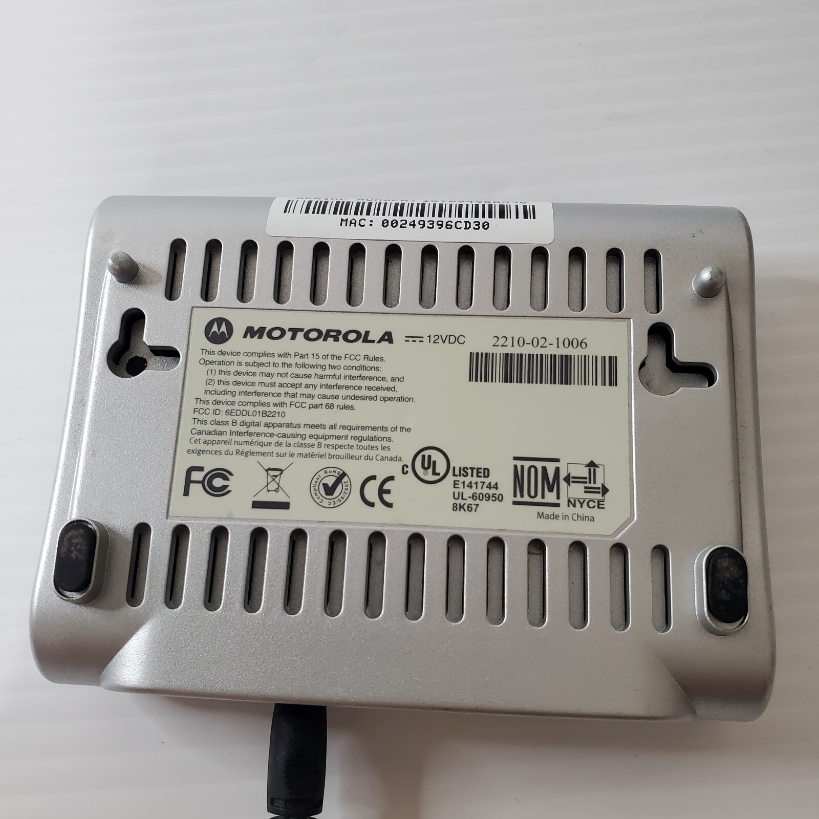 Motorola 2210-02-1006 High Speed Internet Modem Silver Color With Power Cord