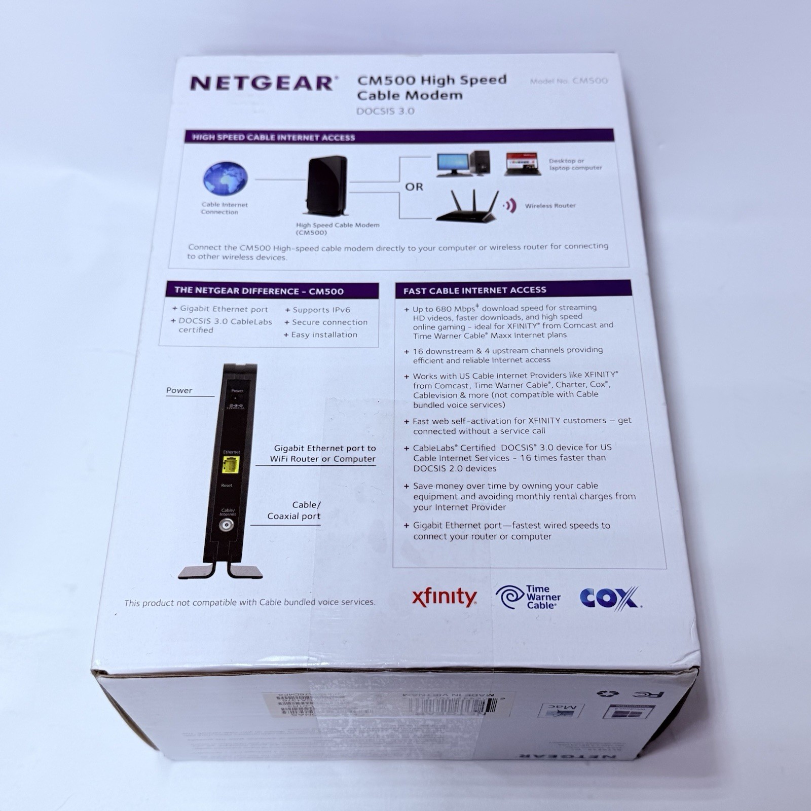 NETGEAR CM500-100NAS DOCSIS 3.0 High Speed Cable Modem New Sealed