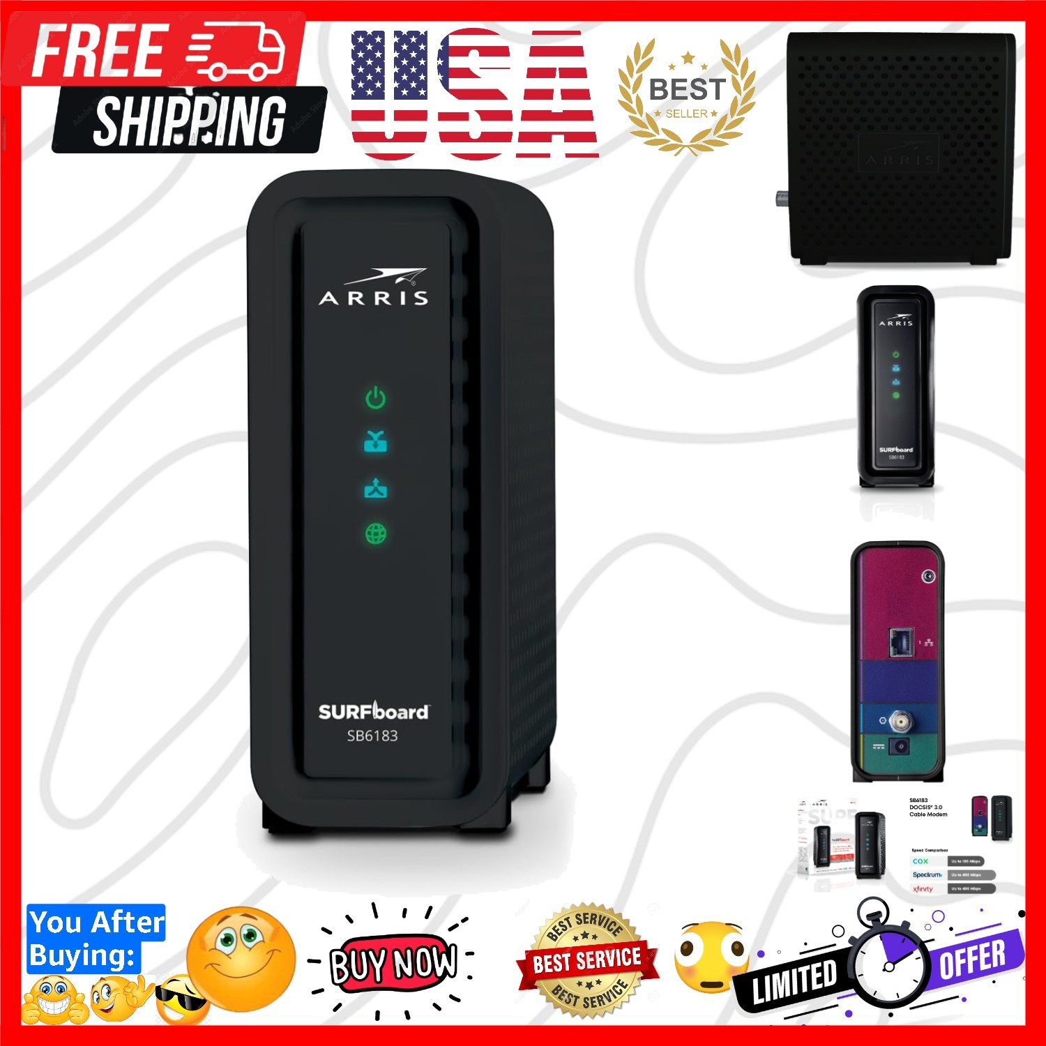 SB6183 -Cable Modem – Fast DOCSIS 3.0 16×4 Gigabit, [Check with your provider…