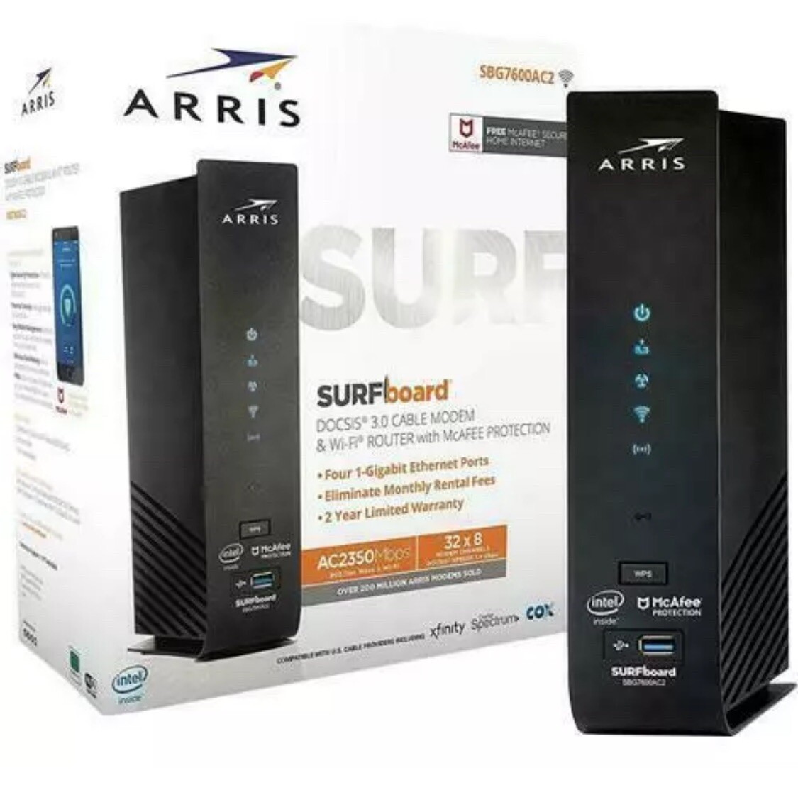 ARRIS AC2350 SURFboard Dual-band DOCSIS 3.0 Cable Modem – Black SBG7600AC2 32×8